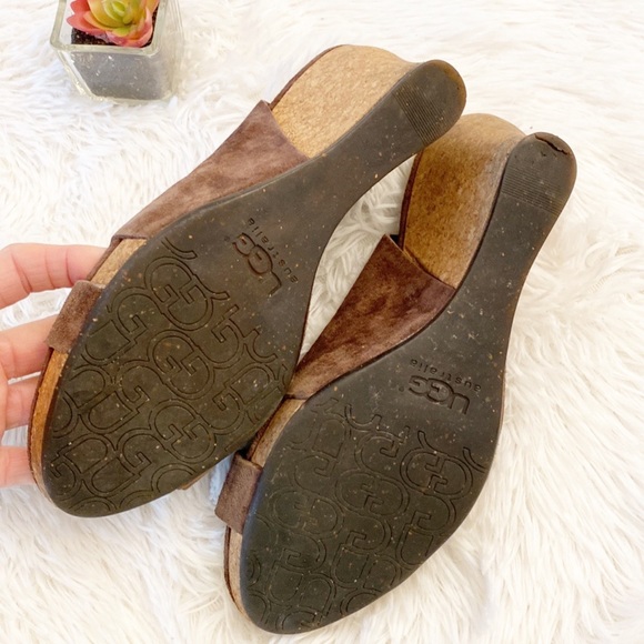 UGG Brown platform suede cork wedge heel sandals women size 9 - Picture 7 of 7